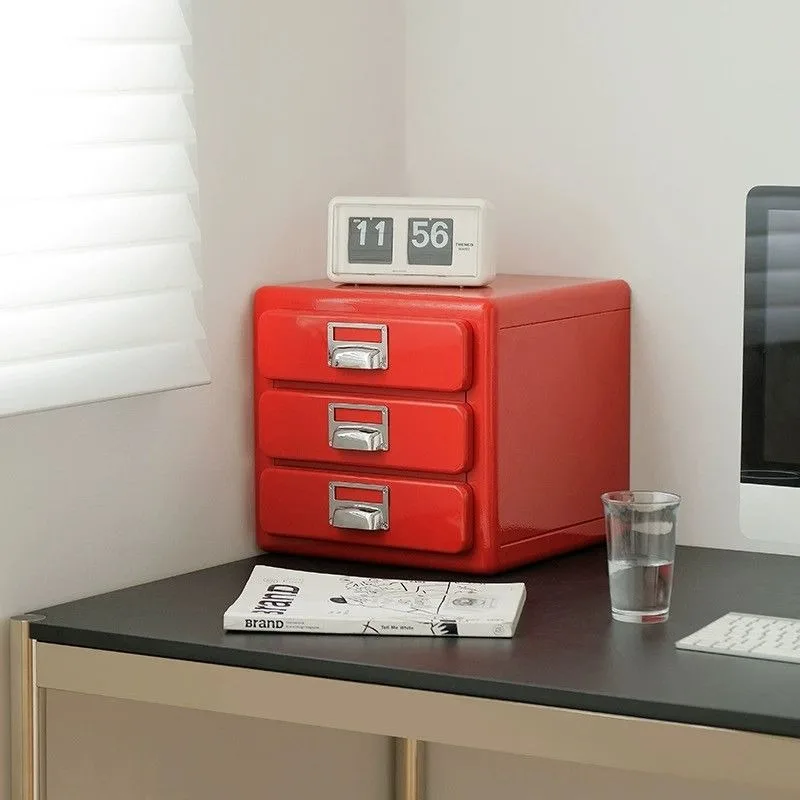 Multi-layer classification drawer file cabinet, creative office retro desktop storage cabinet