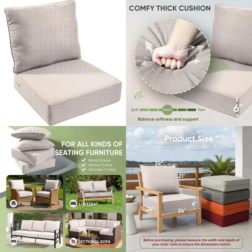 

Водонепроницаемый набор уличных подушек, утолщенные подушки для патио 24x24, 6-дюймовые подушки для уличной мебели, устойчивые к атмосферным воздействиям