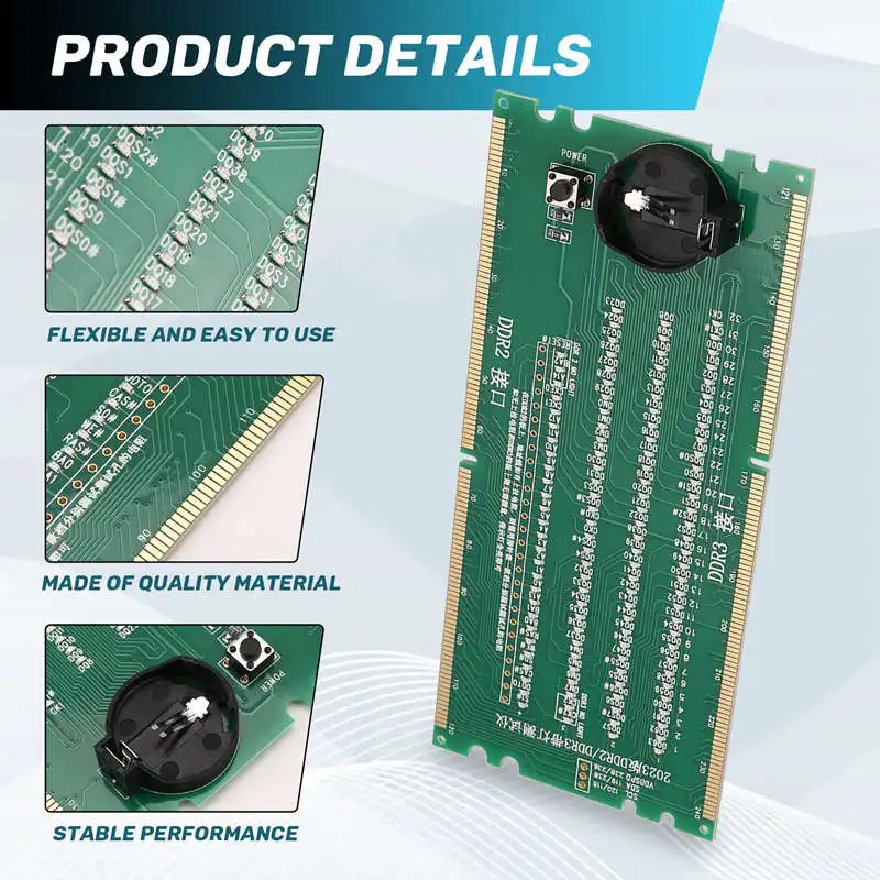 

DDR2 and DDR3 2 in 1 Illuminated Tester with Light for Desktop Motherboard Integrated Circuits-A50M