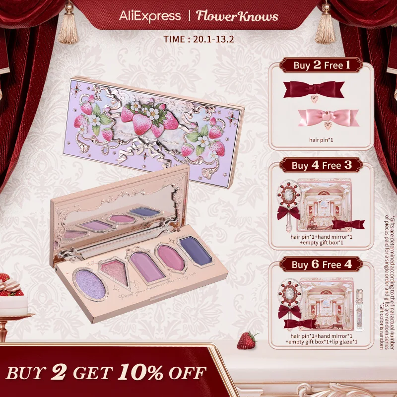 Flower Knows Strawberry Rococo Series Five-Color Eyeshadow Palette