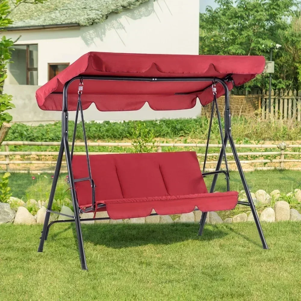 for  Outdoor Patio Swing Chair, Convertible Canopy Hanging Swing Glider Lounge Chair, Removable Cushions, Red Patio Swings