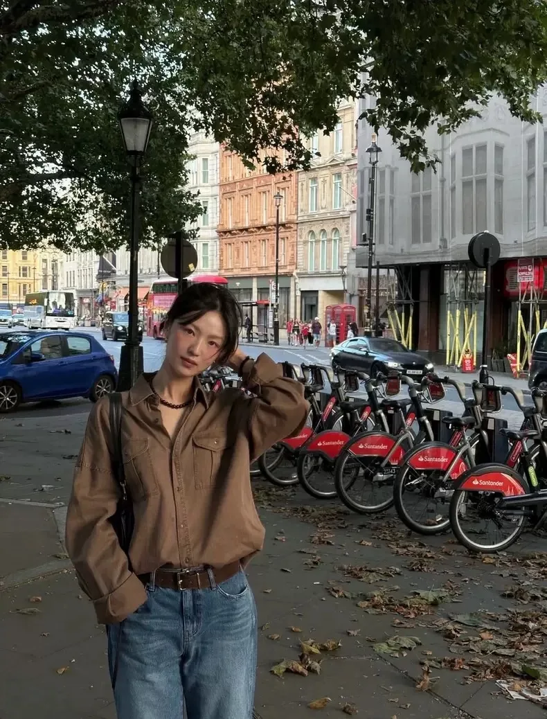 

Хлопковая рабочая одежда Waed Sle irt Женская повседневная свободная одежда Long Sve Ne Double ket Дышащая удобная осенняя одежда...