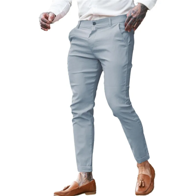 Pantaloni skinny a matita slim da strada per giovani alla moda elasticizzati in cotone twill da uomo