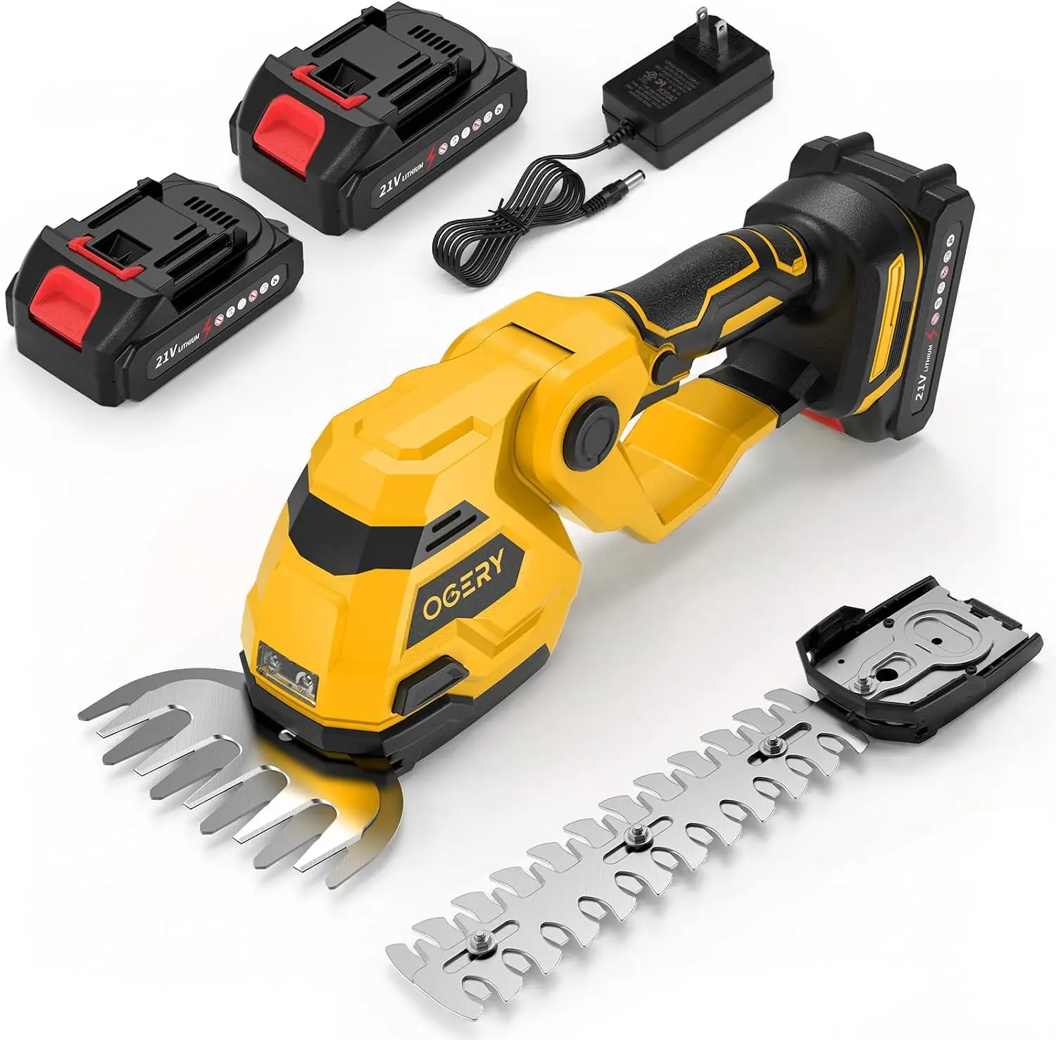 21V Cordless Hedge Trimmer & Grass Shears, 2-in-1 Powerful Dual Batteries Electric Bush Trimmer with 8.9
