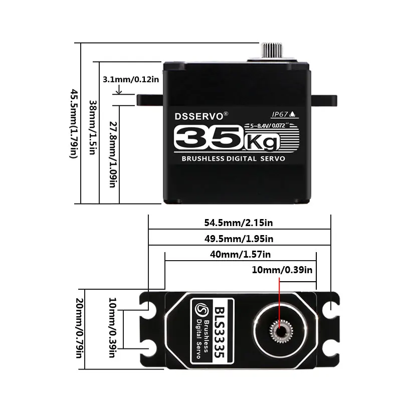 BLS3335 Digital Servo Brushless Motor 35KG High Power Torque Steel Gear 180/ 270 Degree Waterproof for RC Model Car Robot