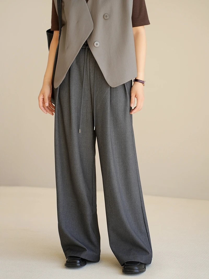 

Женские широкие брюки-палаццо однотонные, повседневные, в пол, весна-осень, с завышенной талией, из смесового полиэстера, модные