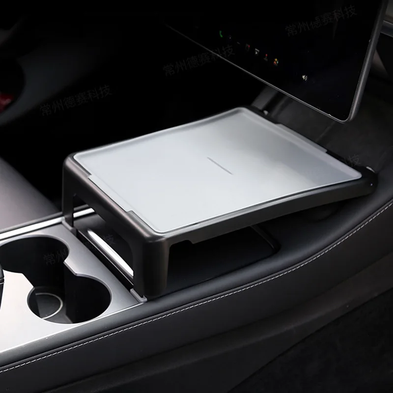 For Tesla Model 3 Y Center Console Table Tray Storage Simple Dining Plate Desk Organizer ABS with Silicone Mat Car Accessories