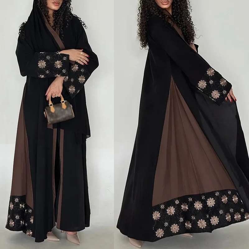 

Fashion Embroidered Long Coat Abaya Outside Wearing Dubai Embroidered Robe Muslim Women Loose Robe Dress