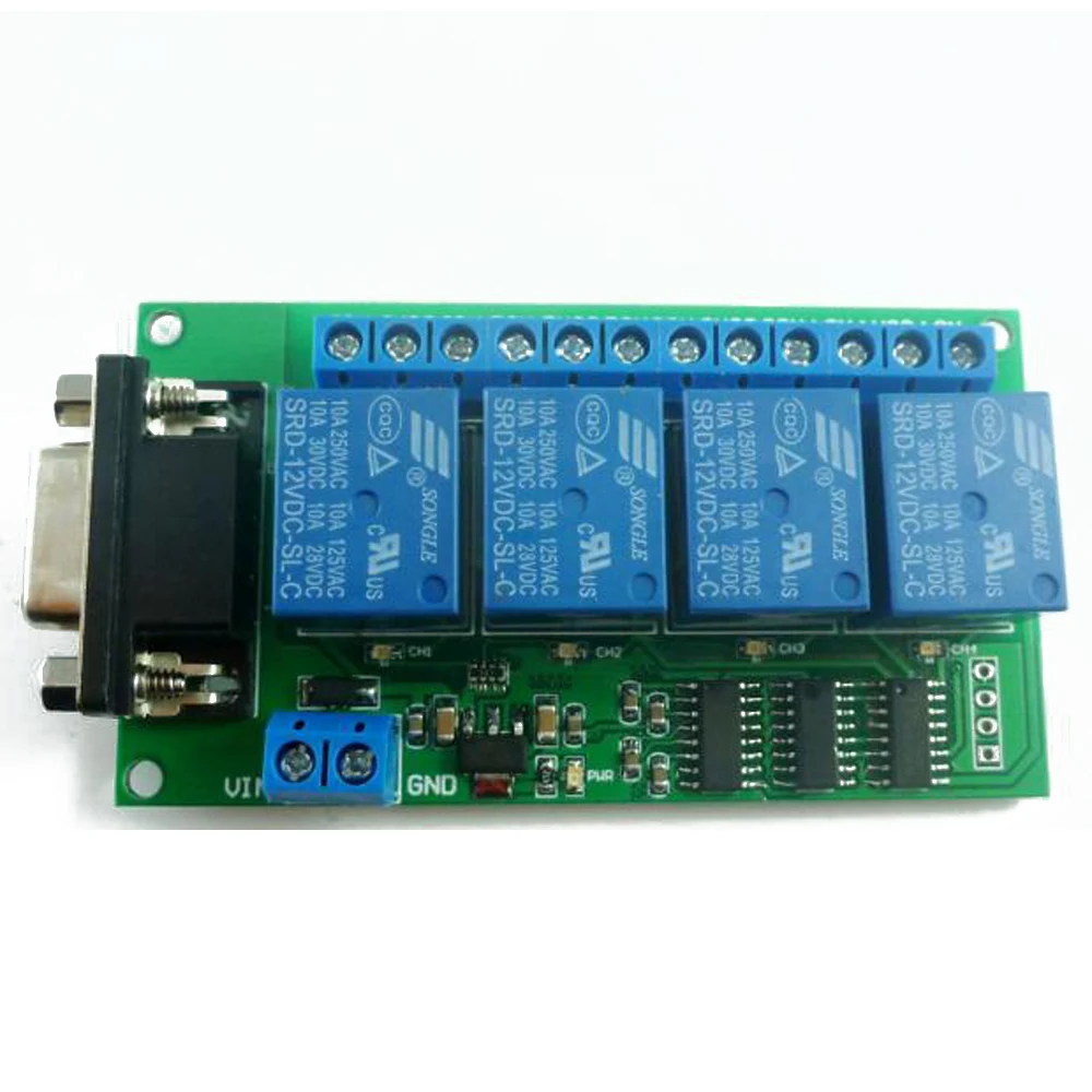 

DC 12V 4 Channel RS232 Relay Board PC USB UART DB9 Interface Relay Module Serial Port Remote Control Switch for Motor Garage