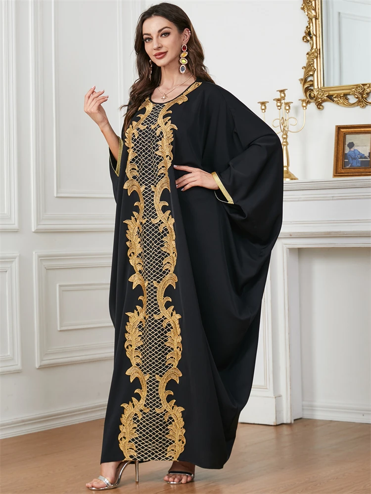 

Black Modest Batwing Abaya Dubai Muslim Maxi Kaftan Dress Abayas For Women Islam Robe Caftan Marocain Djellaba Femme Musulmane