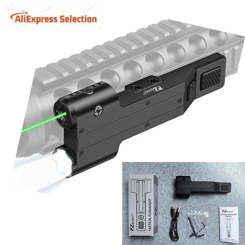 

Green Laser Combo Flashlight 1600 Lumen Tactical Rifle Light USB Rechargeable Picatinny Rail Rifle Strobe Mode