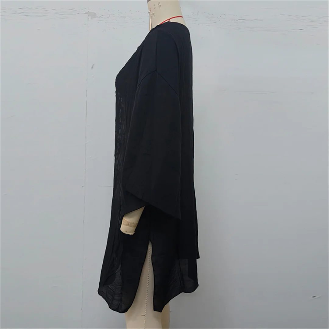 V-Ausschnitt, lange Ärmel, mit Ausschnitten versehen, gehäkelt, gestricktes Tunika-Oberteil, Strandkleid, Strandbekleidung, Damen-Strandkleid, Strandüberwurf, Damen V7580 – Detail 21
