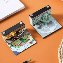 2024 Omoshiroi Block Memo Pad 3D Notepad Mini Mosque Model Paper Carving Art Sticky Notes Paper Office Decoration Accessories