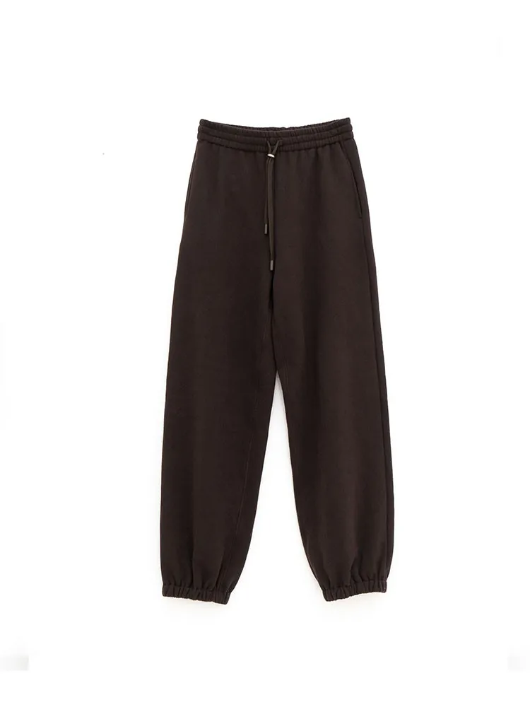 

Autumn Winter Women's Loose Long Sve Sportswear Set in Chestnut Brown Casual Faion Two-Piece Suit round Ne Long Pants