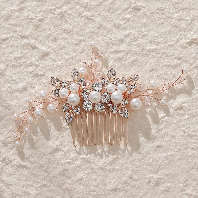 Pearl Hair Combs Clips Bridal Wedding Hair Accessories For Women Rhinestone Silver Color Bride Headpiece Party Jewelry image 2