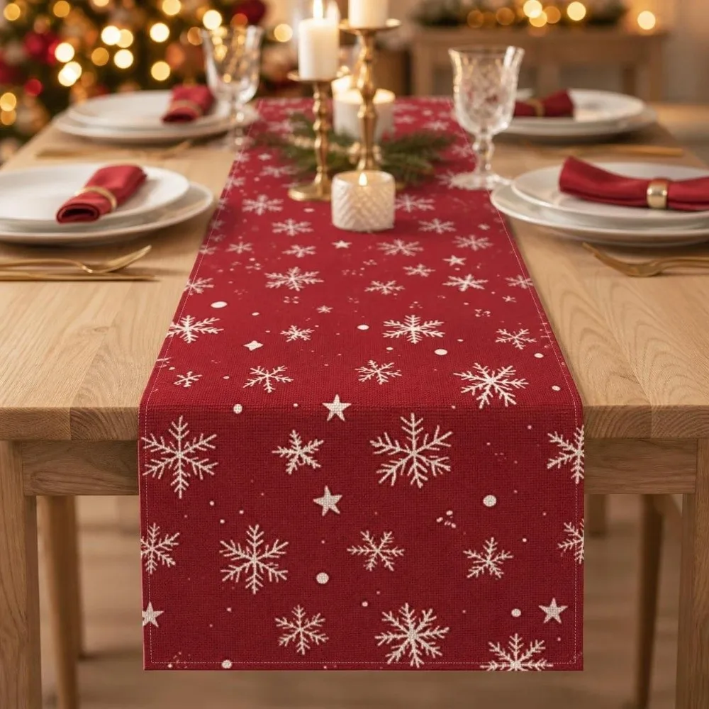 Santa Claus Christmas Table Runner Snowflake Reindeer Christmas Table Flag Desk Decor Snowman Xmas Tablecloth Dining Table