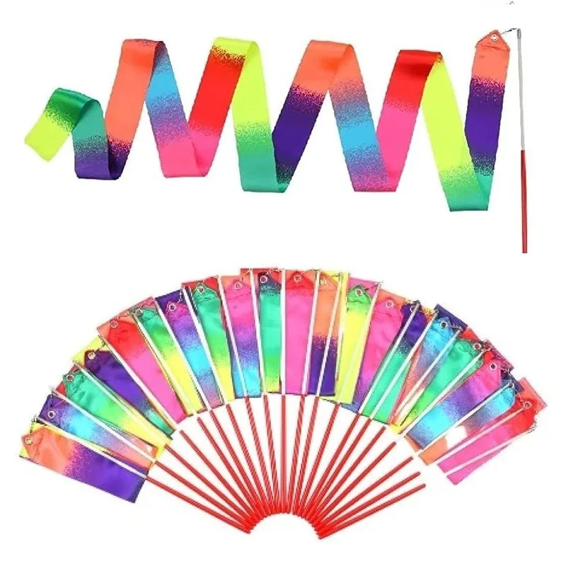 10/20PCS 2M Bunte Gym Dance Bänder Tanzen Zauberstäbe Rhythmische Gymnastik Ausrüstung Stick Ballett Streamer Twirling Stange für Kinder
