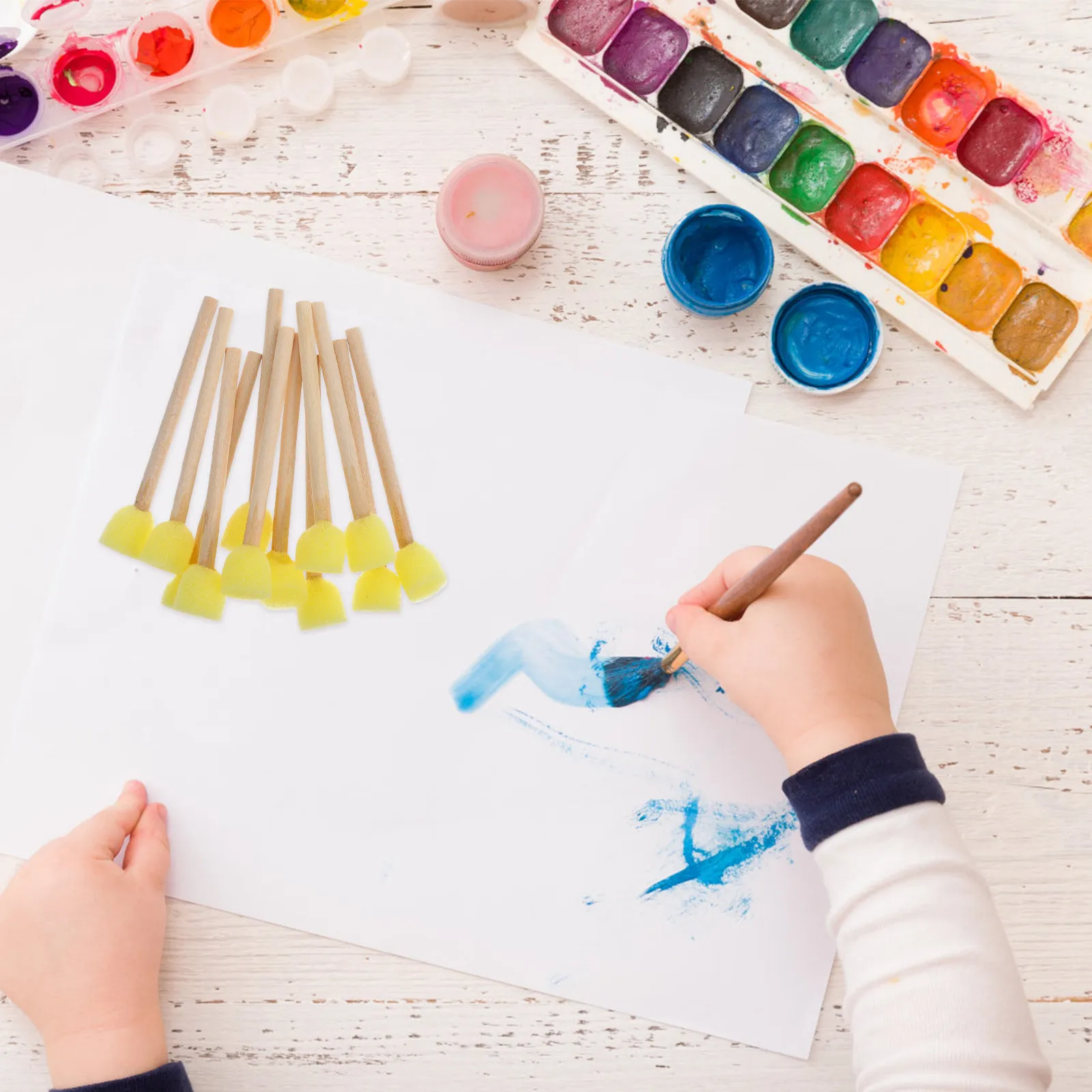 

12Pcs Foam Sponge Brushes for Painting Rich Color Application Comfortable Touch Art Sponges for School Crafts Wooden Handle