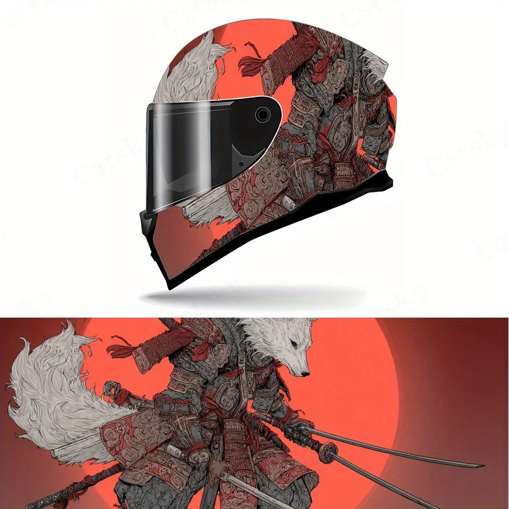 

Elegant Wolf Samurai in Traditional Style Full helmet Wrap Sticker Motorcycle helmet Racing graphic Decal Vinyl wrap helmet deca