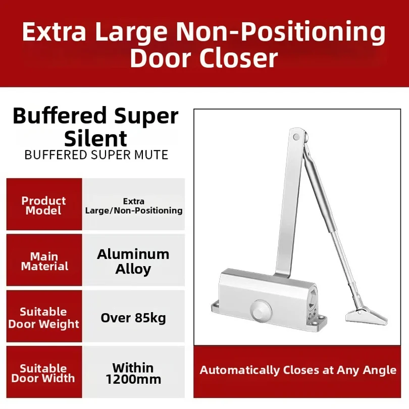 85-120KG Closing Automatic Door Closer Hydraulic Adjustable Speed Positioning Door Stop Protective Door Holder Hardware,1PCS