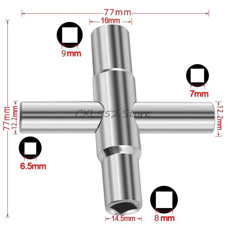 1Pc 4 In 1 Silver Cross Faucet Wrench Square Wrench Manual Bathroom Wrench Household Hardware Tools