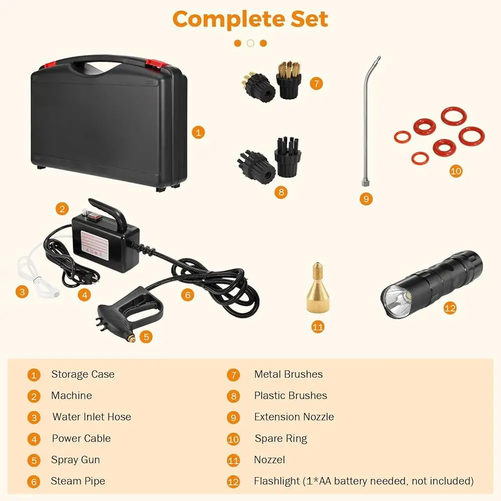 High Pressure Handheld Steam Cleaner Portable Electric Steamer Home Car Cleaning Machine with Extension Tube and Brushes