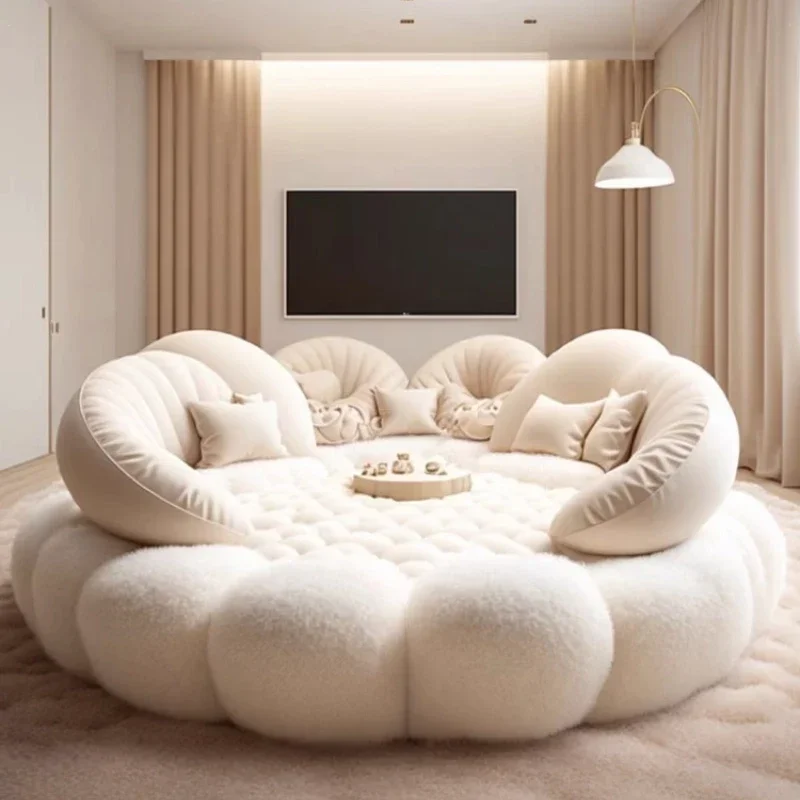 European Full Master Bedroom Hotel Create Bed King Size Fashionable Modern Cama Casal Furniture Round Aesthetics Soft Bed Frame