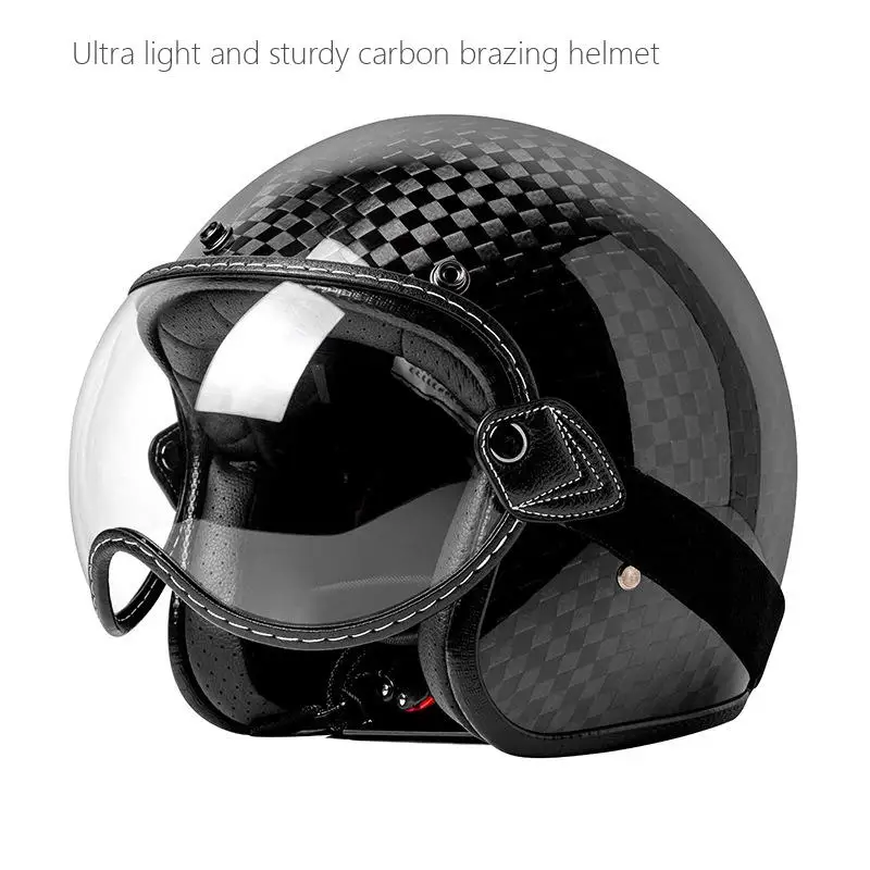 Carbon fiber motorcycle helmet, unisex motorcycle safety helmet, American retro half helmet, sturdy and ultra light