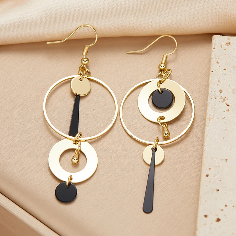 New Vintage Classic Asymmetric Personality Geometric Brown Circle Earrings Exaggerated Big Ring Women Party Accessories Jewelry