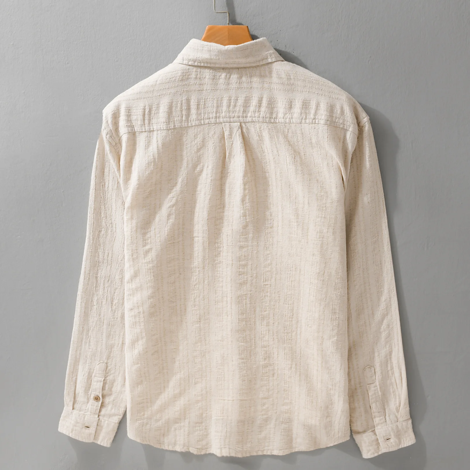 Spring Japan Style New Mens Long Sleeve Shirts Vintage Striped Shirt Pocket Casual Cotton Linen Shirt Men Comfortable Clothing