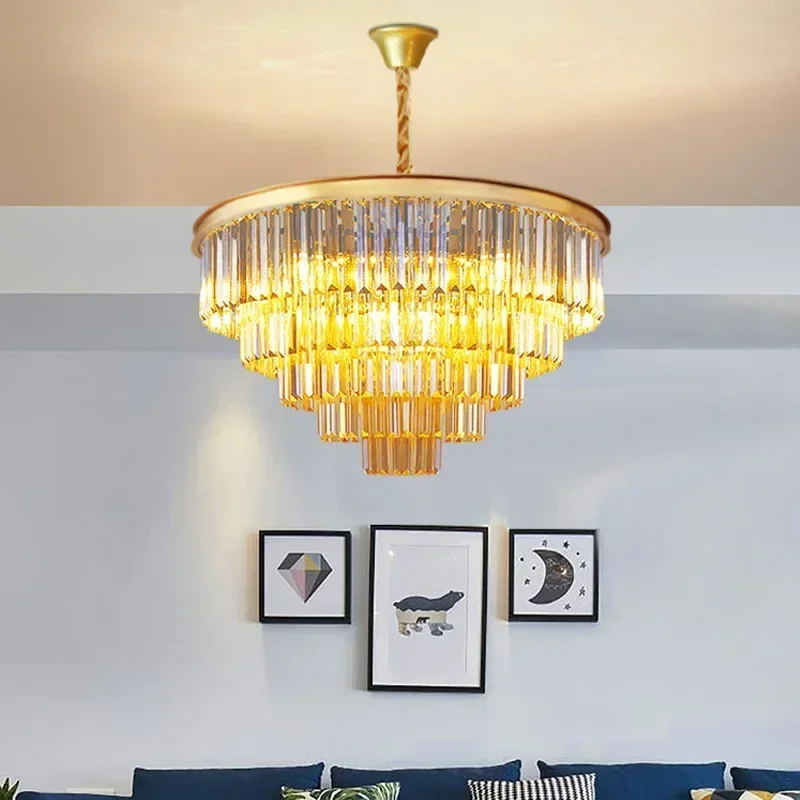 Imagem -05 - Modern Crystal Gold Chandelier Suspensão Luminária Teto Pendurado Lâmpada Sala e Decoração do Quarto