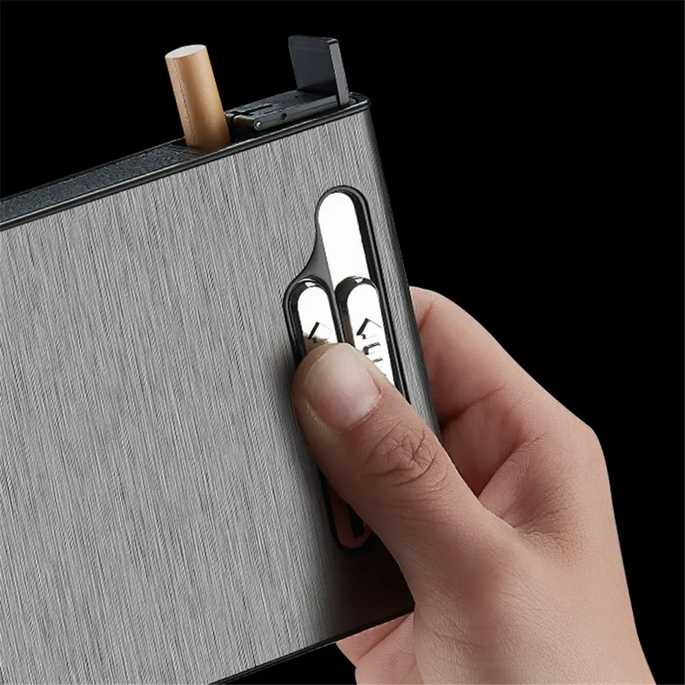 10pcs 20 Large-capacity Cigarettes USB Rechargeable Cigarette Case Lighter Double Arc Moisture-proof Lighter Gift for Men