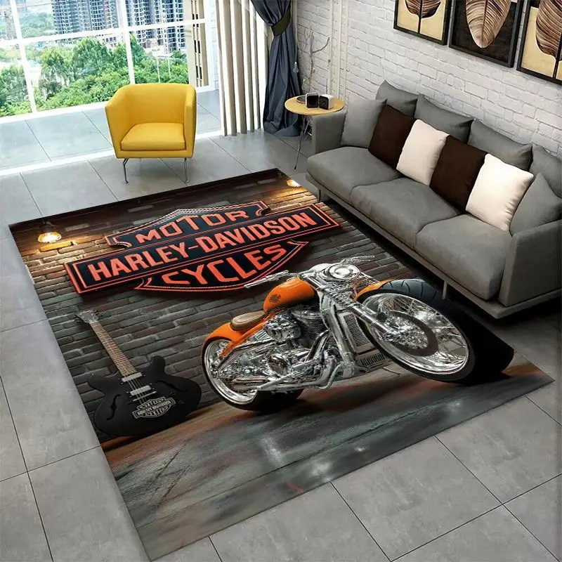 Retro H-Harleys Racing Moto Non-Slip Area Rug for Living Room,Bedroom,Playroom,Soft Carpet Floor Mat Home Decor Rug  Room view 4