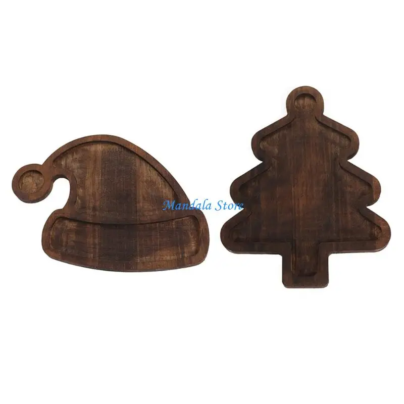 

U2JC Christmas Tree Wooden Serving Platter Multi Compartment Snacks Dish Natural Materials Holiday Decoration for Parties