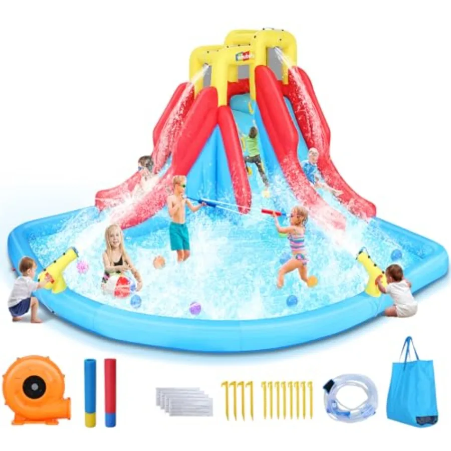 

Double Drench Inflatable Water Slide 14.5 x 12.7 x 7.5 FT - Mega Water Park with Blower & Water Squirters, Heavy-Duty for Backyard with 2 Slide, Climbing, Giant Splash Pool & 2 Water Cannon