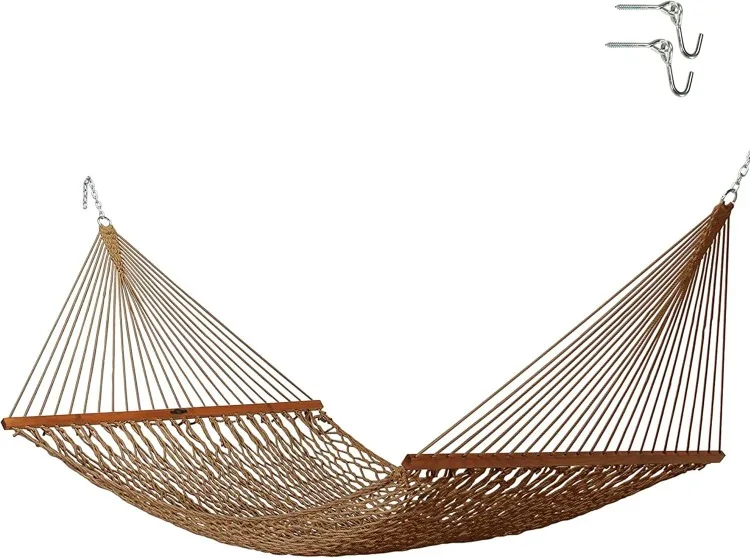 Deluxe Antique Brown DURACORD Rope Hammock with Extension Chains & Tree Hooks, Handcrafted in The USA, Accommodates