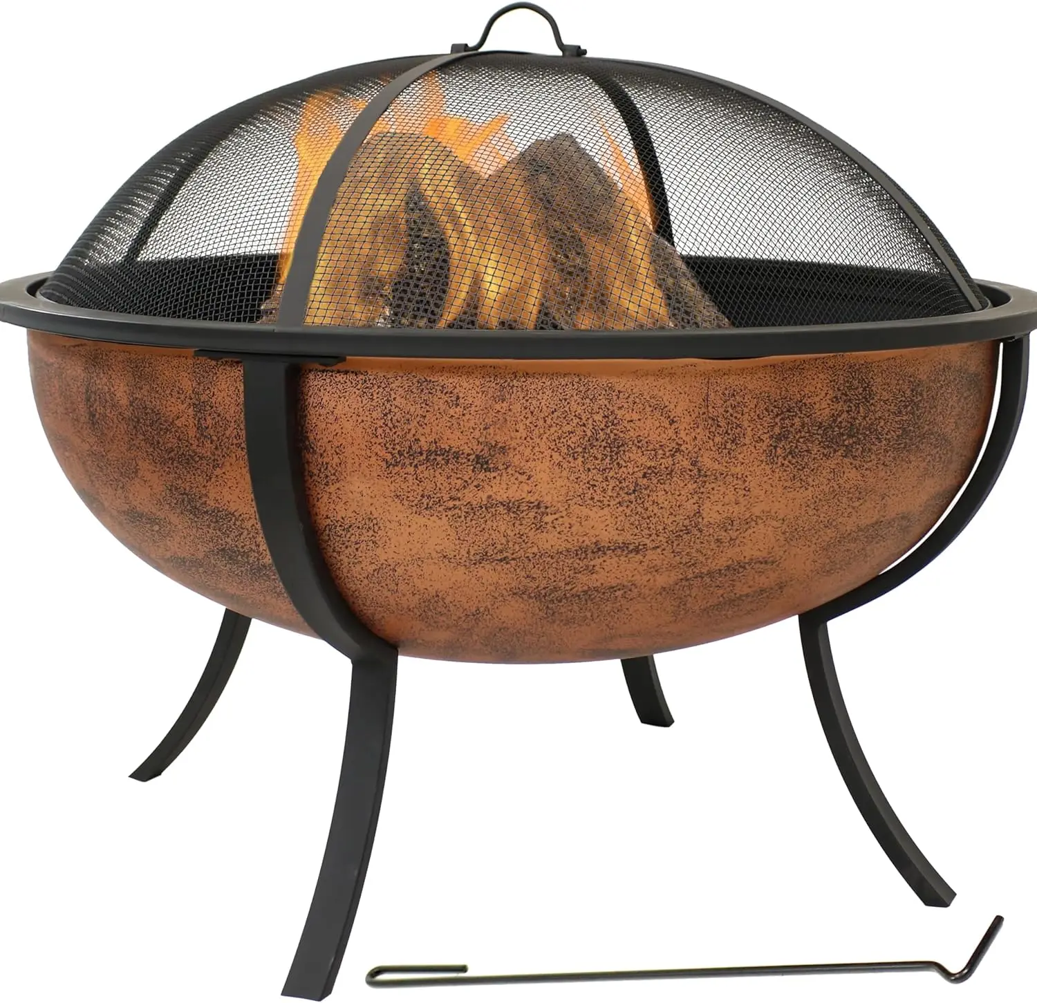 

32-Inch Steel Fire Pit Bowl - Includes Spark Screen, Wood Grate, and Poker - High-Temperature Copper Finish