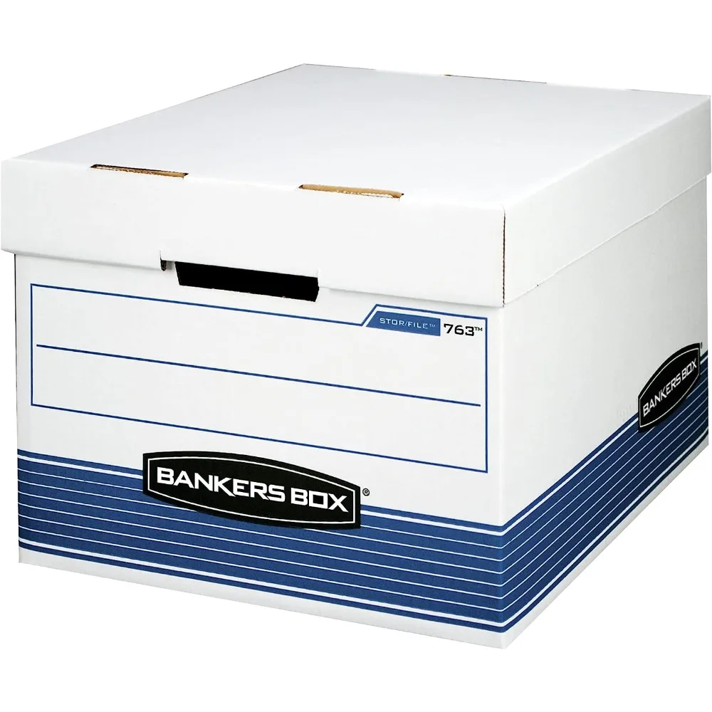 

Bankers Box 20 Pack STOR/FILE Medium-Duty File Storage Boxes, FastFold, Lift-Off Lid, Letter/Legal, White/Blue