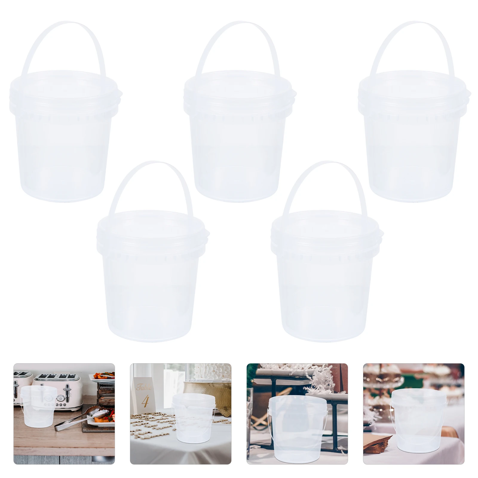 

5pcs Food Grade Ice Cream Buckets Clear Containers with Lid 1L Reusable Plastic Bucket for Takeout Storage Kitchen Bar