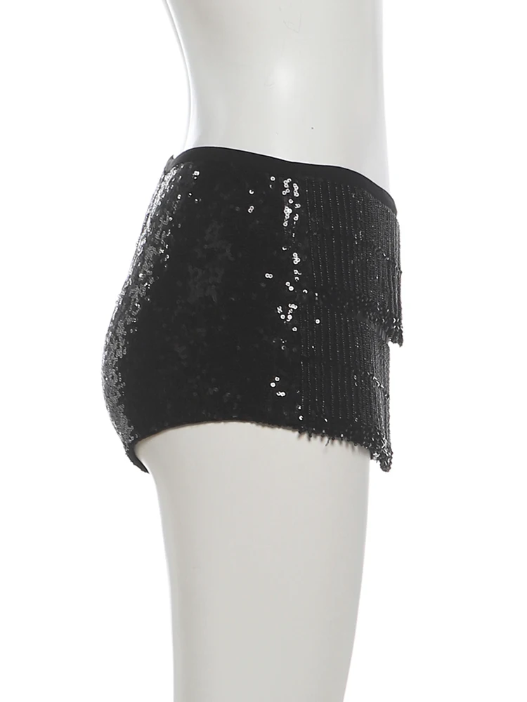 Weird Puss Sexy 2-teiliges Set für Damen, Farbblock-Design, gerafftes Satin-Tanktop mit Reißverschluss + Shorts mit Quasten-Patchwork und Pailletten, Hottie Street Suit – Detail 14