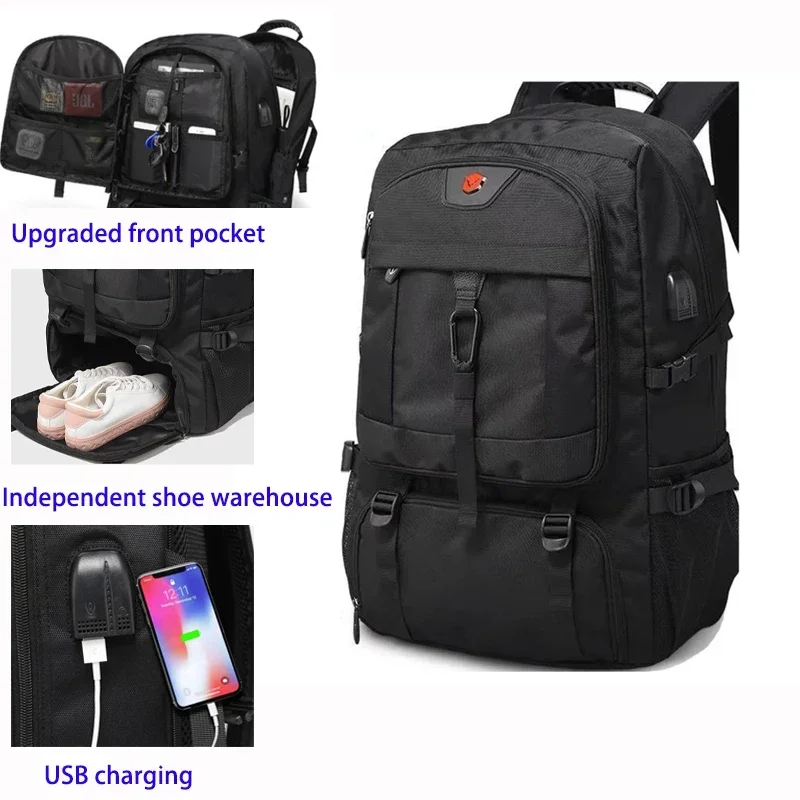 Large Travel Backpack Men 50L 80L Separate Shoe Compartment Business Bag Outdoor Sports Waterproof Man Black Storage Backpacks