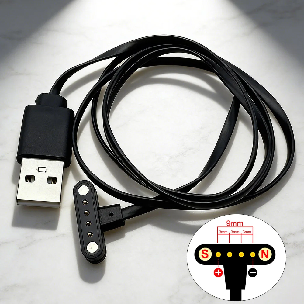 1 Piece 4 Pin Magnetic Charging Cable USB Charge Power Data Transfer 3.0mm Space Grid Pogo Pin 4 Pins T Shape DM98 Smart Watch