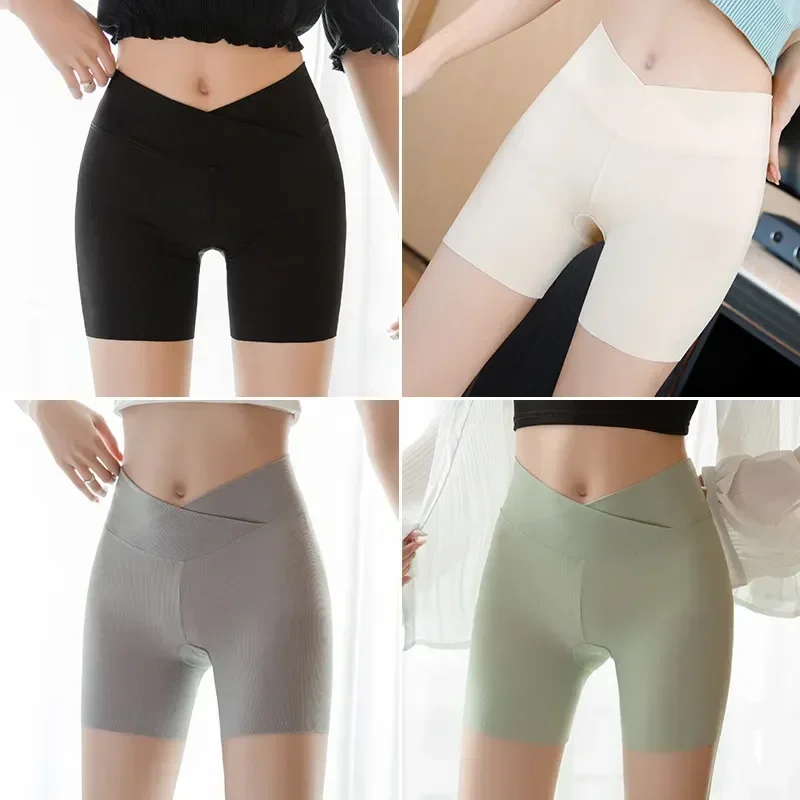 Pantalones ultracruzados secos y transpirables para mujer, pantalones cortos de seda, mallas de seguridad con entrepierna helada, cintura fina, antiarrollamiento rápido para verano