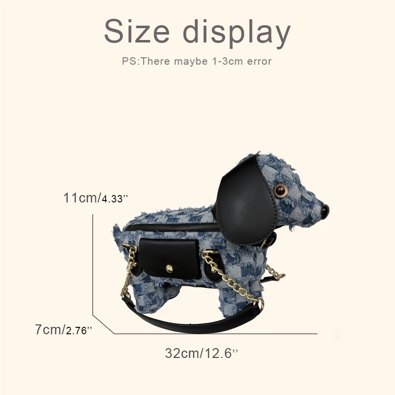Fashion Cartoon Dachshund Shape Denim Bags For Women Luxury Designer Handbag Purse 2026 New In PU Chain Handle Underarm Shoulder