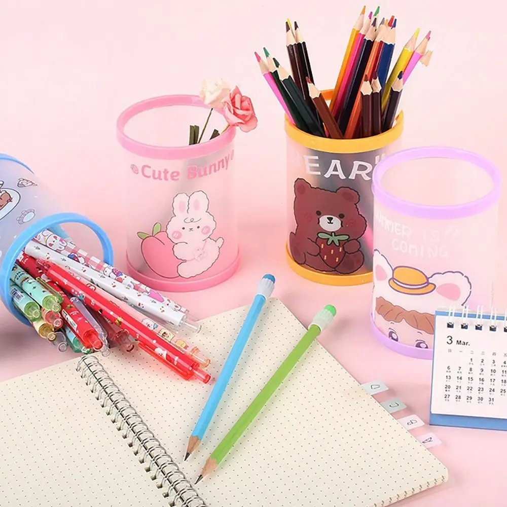 DIY Pen Holder Multifunction Plastic High-capacity Pen Container Cartoon Stationery Storage Box Learning Supplies