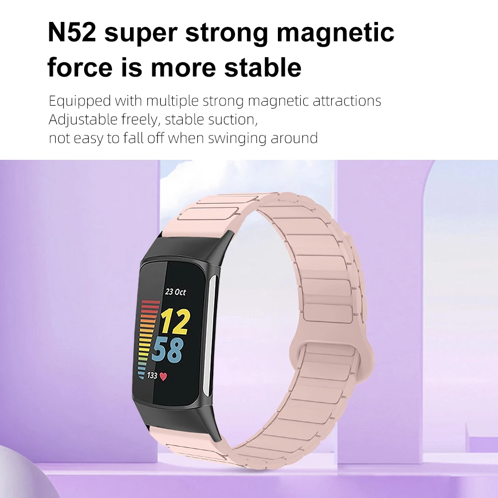 18mm Magnetic Strap For Fitbit Charge 3 4 5 Bracelet Armor Style Lightweight Silicone Quick Release Adjustable Sport Watch Band