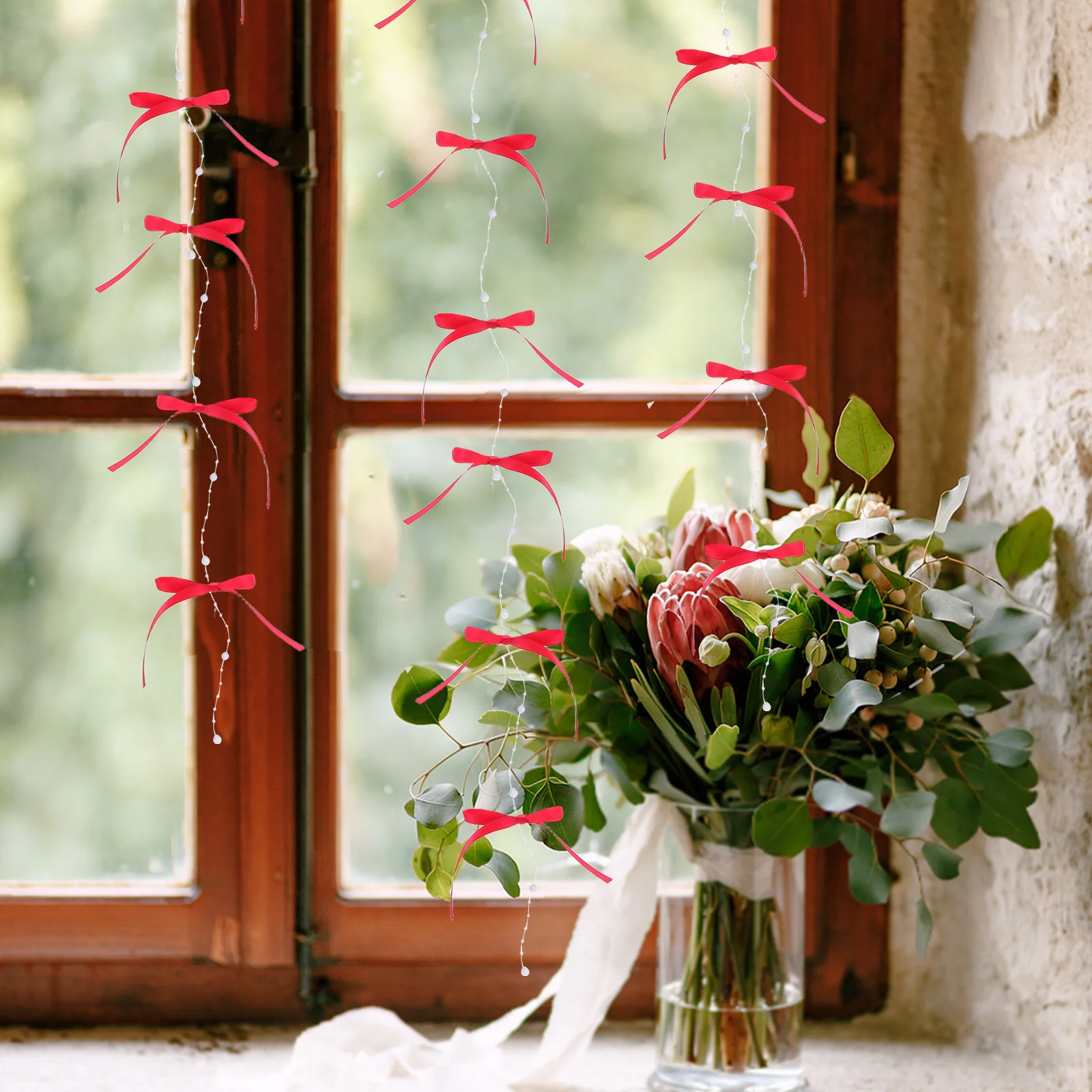 

Bow Bead String Curtain Red Arched Hanging Doorway Decor For Wedding Party Window Display Living Room Bedroom Coffee House