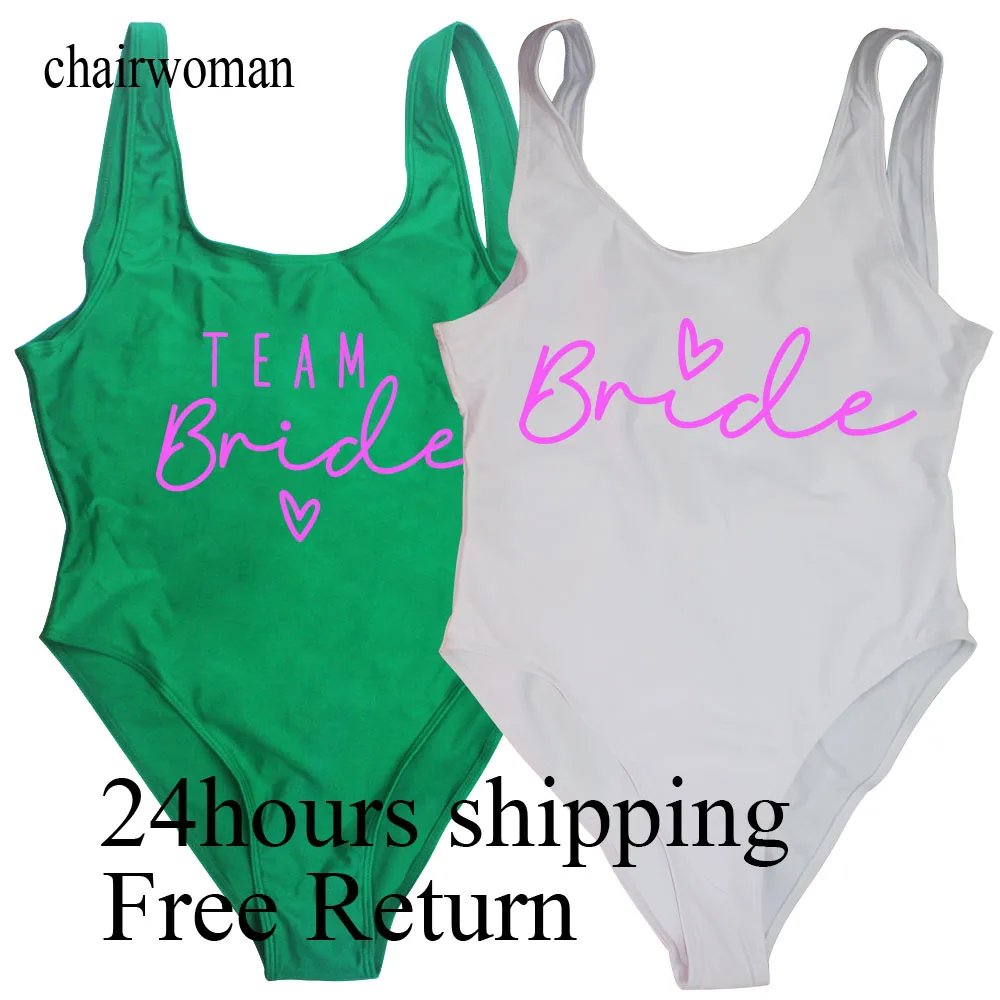 2025 New S-3XL Team Bride One-Piece Swimsuit Woman Green Swimwear Hen Bachelorette Party Swimsuits Beachwear Bridal Bathing Suit