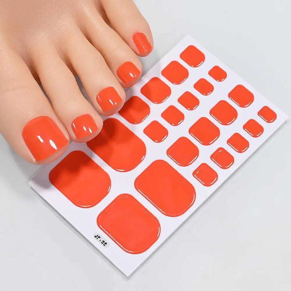 22tips Solid Bake Free Gel Toe Nail Strips Naked Color Stickers Pedicure Pink DIY Adhesive Nail Red Black Gel Manicure Poli O9R5