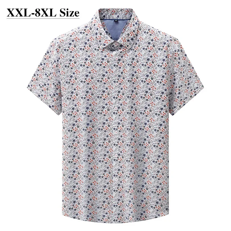 

7XL 6XL 8XL Plus Size Men's Small Floral Short Sleeve Shirts Good Quality 100% Cotton Fashion Personality Beach Male